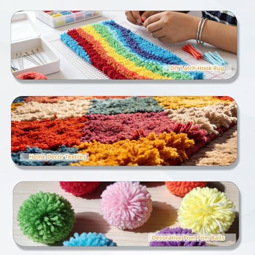 AKZYTUE 12 Rolls Latch Hook Yarn, Precut Rug Yarn for Latch Hook Kits, Crochet Yarn Bundles for Latch Hook Rug Making, DIY Tapestry Crafts for Adults & Beginners,Ivory