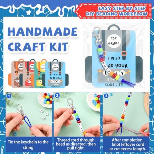 24 Set Back to School Gifts Includes Keychain Making Kit with Gift Cards DIY Bead Crafts Adjustable Letter Beads Welcome First Day of School Student Teacher Supplies