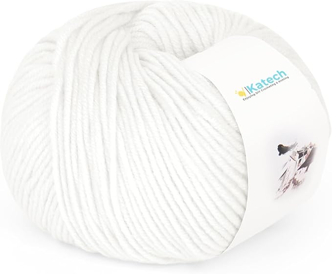 Katech Cotton Acrylic Blend Yarn for Crocheting-Crochet Yarn Set (White) | 55% Cotton 45% Acrylic#3 DK (Light)-Super Soft Milk Cotton Yarn-Great Crochet and Knitting Starter Kit for Colorful Craft
