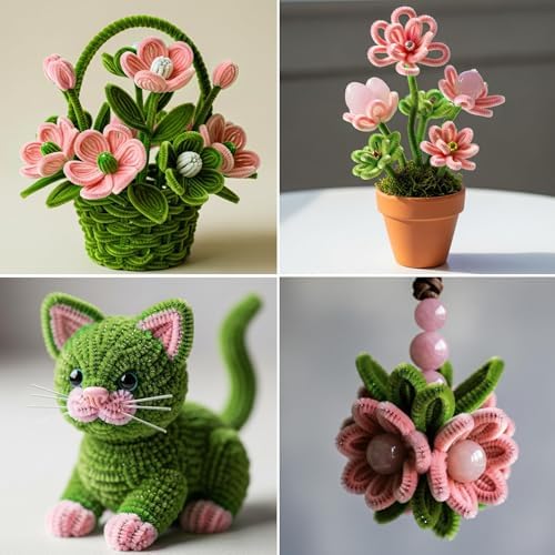 Caydo 200 Pieces Jade Pink & Moss Green Pipe Cleaners for Flowers