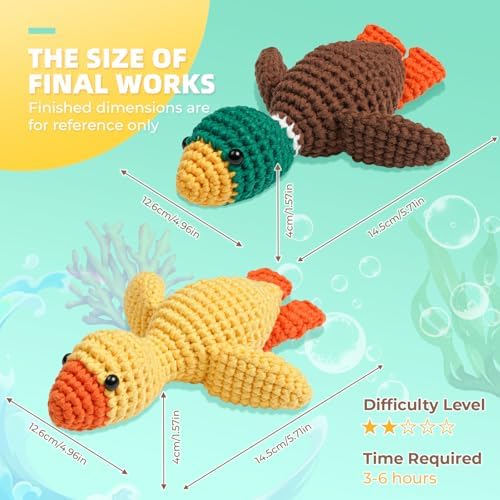 MOREJMTT Crochet Kit for Beginners, Learn to Crochet, Include Easy Knitting Soft Yarn, Step-by-Step Video Tutorial, Hook, Holiday Birthday Gift for Adults(2 Pack Ducks)
