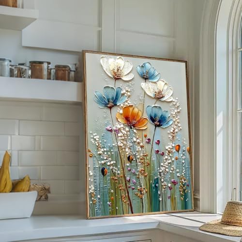 Amaieuin Flowers Paint by Numbers Kit for Adults,Canvas Paint by Numbers for Adults,Floral Adult Paint by Numbers DIY Flower Painting Kit for Relax Gifts and Home Wall 20x16in