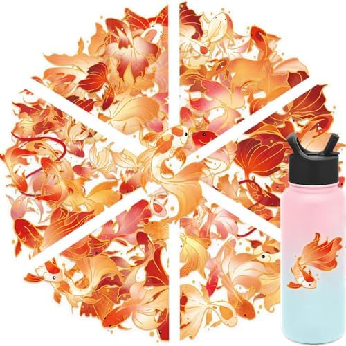 50 Pcs Gold Foil Koi Fish Stickers Waterproof for Water Bottles