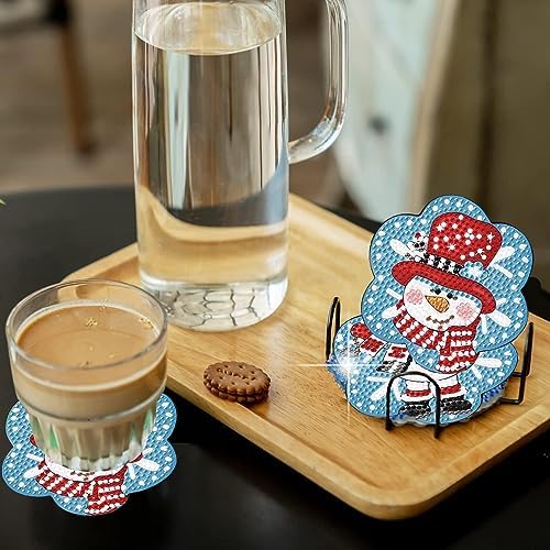 6 Pcs Christmas Diamond Art Coasters Kits with Holder 4x4in Special Shape