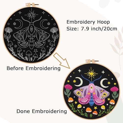 Nuberlic Embroidery Kit for Beginners, Moth Cross Stitch Kit