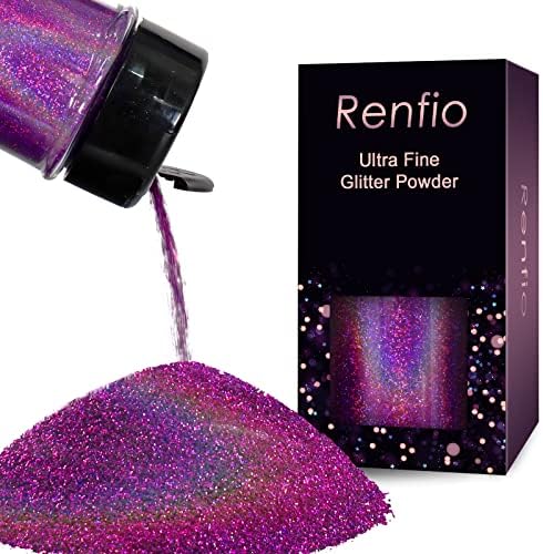 Renfio Holographic Ultra Fine Purple Glitter Powder Metallic Resin Glitter | 2.11 Oz (60g) PET Flakes Crafts Sequins 1/128" 0.008" 0.2mm Epoxy Chips Flakes for Tumblers Slime Roses - Laser Purple