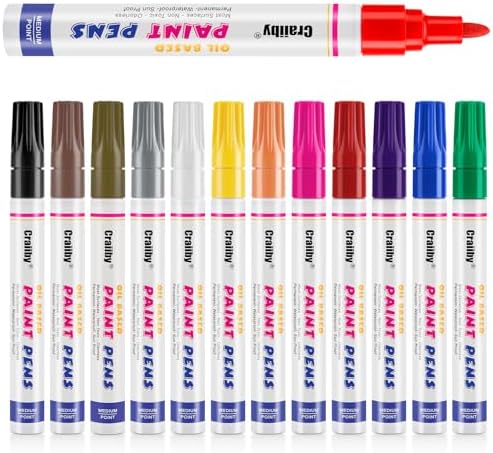 Oil Based Paint Markers, 12 Colors Permanent Paint Pens, Waterproof Quick Dry Paint Marker Set for Rock Painting, Wood, Glass, Metal, Plastic, Canvas, DIY Craft