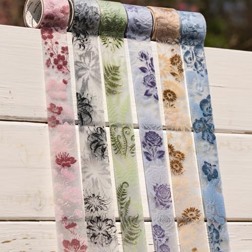 Vintage Landscape Butterfly Plant Flower PET Tape Stickers For Journaling Scrapbooking Laser Silver Ink Floral PET Tape Junk Journal Decorations Collage Tapes Set Scrapbook Stationery Planner Stickers
