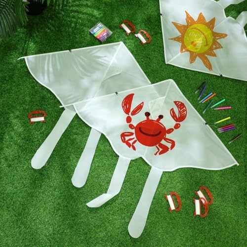 Libima 100 Pcs DIY Blank Kites for Kids Bulk Large Kite Making Kit Easy to Fly Set Party with Watercolor Pens and String Decorating Coloring Party Set for Craft Outdoor Games (Butterfly)