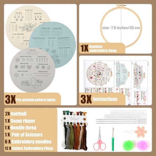 Beginner Embroidery Kit for Adults, Herb Garden Patterns with Video Guide