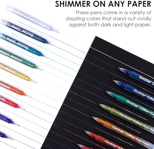 Grabie Set of 18 Color Jumbo Glitter Gel Pens, Metallic Sparkling | Extra Long Writing Life, Rich Glitter Effects, Smooth Ink Flow, Comfortable Grip, Creative Projects, Journaling