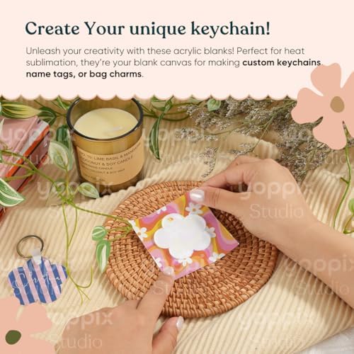 YOPPIX 60 Pcs Sublimation Acrylic Flowers Blank kit, with 20 Fixing Clips and 20 Key Rings for Heat Transfer Keychain Bags Wedding Table Decor, Christmas Tree Decor, Home Gift Crafts Supplies