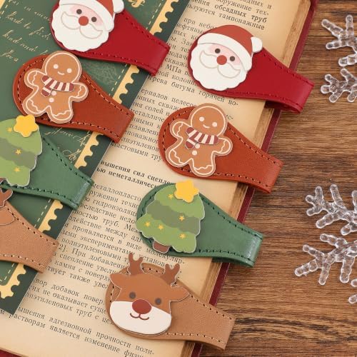4PCS Christmas Leather Magnetic Bookmarks Set, Festive Xmas Book Markers for Reading Women & Men, Holiday Reading Accessories for Book Lovers，Adults & Kids, Unique Christmas Stocking Stuffers