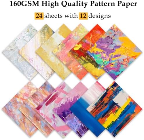 Scrapbook Paper, 24 Sheets 6"×6" 160gsm Single-Sided Patterned Cardstock