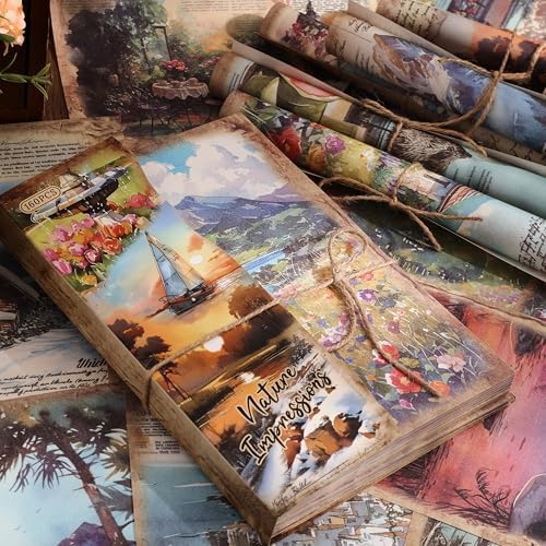 160 Sheets Vintage Scrapbook Paper Set - 8 Nature Impressions Themed Aesthetic Natural Scenery Patterns, Journaling Scrapbooking Supplies Craft Decoupage Papers Kit, for Junk Journals Collage Making