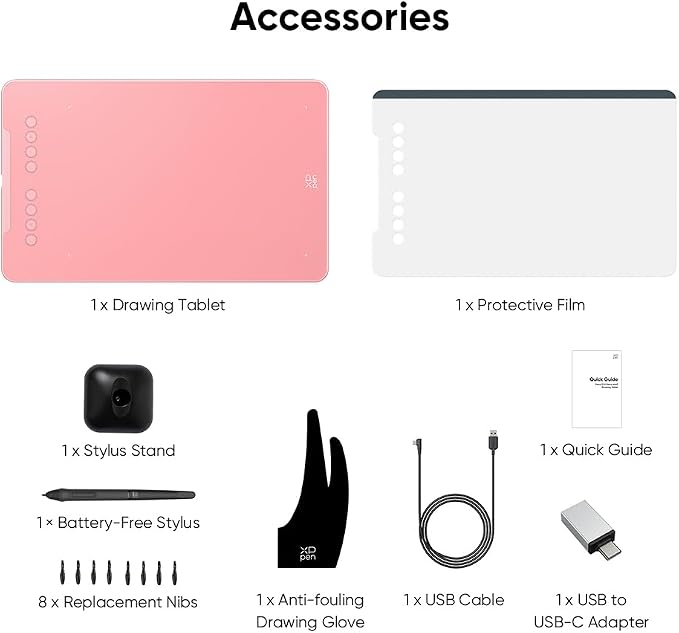XPPen Deco 01 V3 10x6 Drawing Tablet | 16K Pressure Pen | Battery-Free Stylus | 8 Hotkeys | for OSU Gaming & Teaching | PC/Mac/Android/ChromeOS Compatible | Pink