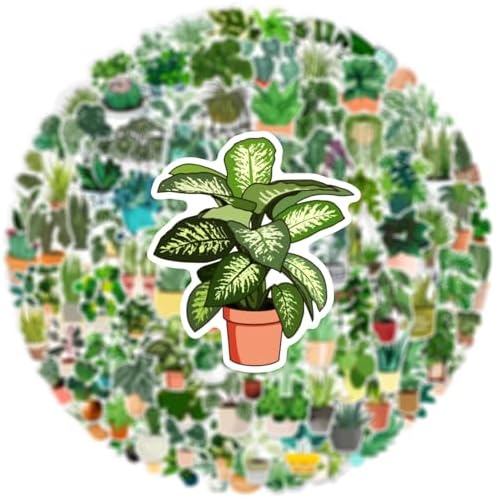 Green Plants Stickers.100 Pcs Potted Plant Floral Sticker for Laptops Water Bottles Flower Pots Vases Decorative Phone Book Guitar Vinyl Decals for Teens Adults(Colourful-K6)