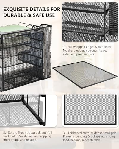 WALI Desk File Organizer, 6 Tier Desktop Paper Letter Tray Organizer with Drawer and 2 Pen Holders, Office Desk Accessories & Workspace Organizers for Office, Home Supplies(DO007DH-B), 1 Pack, Black