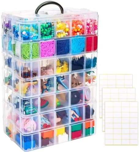 Bead Organizer 7 Tier 70 grid Stackable Craft Tackle Storage Container | Stackable 7-Tier Design, 70 Compartments, for Beads Washi Tape Toys Crafts and Sewing Supplies