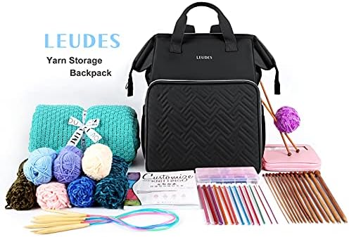 Leudes Crochet Bag Backpack for Yarn Storage Tote Travel Large Knitting Bag