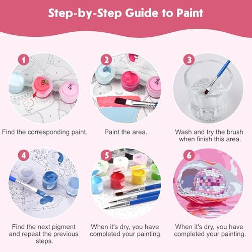 NEWENMO 4 Pack Paint by Numbers for Adults with Wooden Framed, Sparkling Funky Fruit, Paint by Number Kits on Canvas for Beginner, DIY Acrylic Oil Painting Kits for Home Decor 8x8 inch, Disco Ball