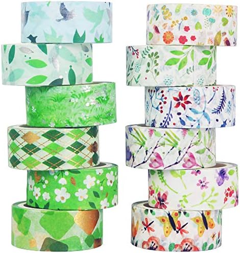 YUBBAEX Poetic Gold Washi Tape Set VSCO Floral Silver Foil Masking Tape Decorative for Arts, DIY Crafts, Journal Supplies, Planners, Scrapbook, Card/Gift Wrapping -15mm- (Willow 12 Rolls)