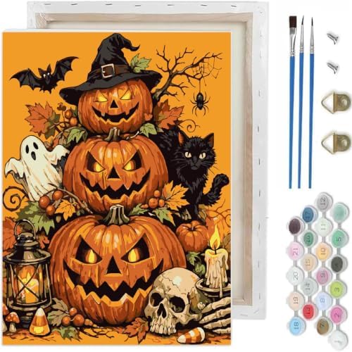 Halloween Paint by Numbers Kit for Adults-Pumpkin,with Frame 10x12In