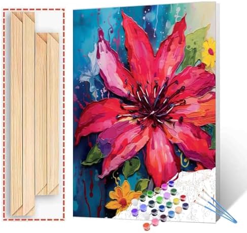 Aihonmin Flower Paint by Number Kit for Adults and Kids - Oil Painting Abstract Blooming Flower - Graffiti Paint for Beginners (DIY Frame)