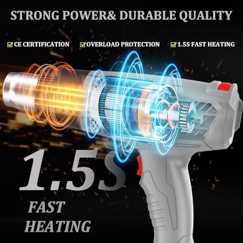 Heat Gun, Variable Temperature Settings 572℉~932℉ (300℃-500℃) | Heat Hot Air Gun Overload Protection with 4 Nozzles for Shrinking Wrap, Crafting, Paint Removing, Epoxy Resin (Gray)