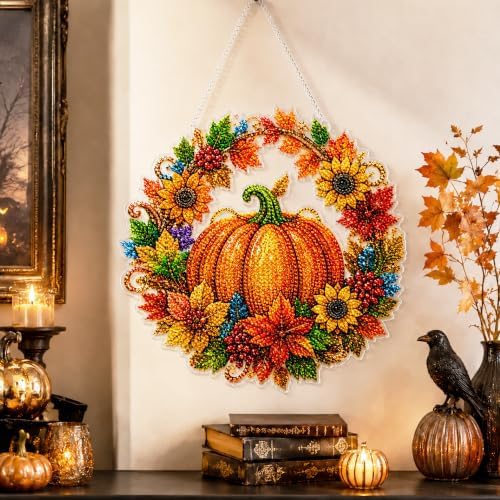Halloween Diamond Art Hanging Kits for Adults Beginners, DIY Acrylic 5D Special Shaped Crystal Diamond Gem Art Painting for Window Pendants Home Garden Wall Hanging Kits Hanging Ornament (Style E)