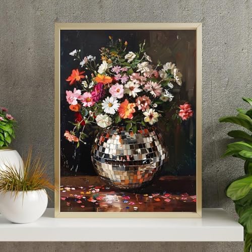 GOUOYANA Diamond Art Disco Ball - Flower Diamond Painting Kit, Fun DIY Crafts for Adults Round Diamond Art Canvas for 5D Diamond dots (Gemstone Craft), Home Wall Decoration 12" x 16" (30 cm x 40 cm)