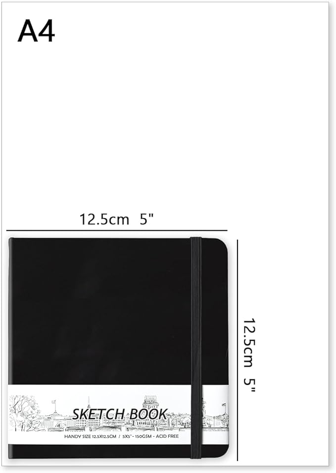 5" x 5" Hardcover Sketch Book,58 Sheets Small Mixed Media Pocket Sketch Pad