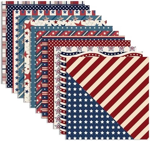 Retro Patriotic Scrapbook Paper Blue Star Patterned Papers Pad 11.8×11.8,24 Sheets Double-Sided Scrapbooking CardStock Paper for 4th of July Card Making Veteran's Day Cardmaking DIY Origami Papers.