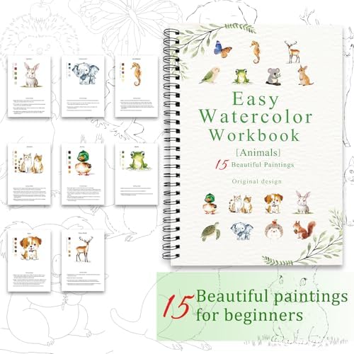 Watercolor Workbooks, 16 Colors Water Color Books Paint Set for Adults, Watercolor Coloring Book for Beginners, Water Color Workbook, 15 Beautiful Paintings for Beginners (Animals)