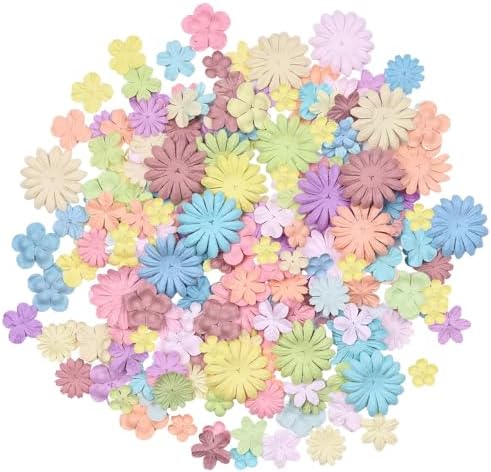 100 Pcs Handmade Mixed Mulberry Paper Flowers 18 mm - 1.5 Inch Scrapbooking Wedding DIY Craft Supplies Card (Pastels Tone)