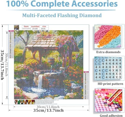 GEWOUVIN Garden Well Diamond Art Kits for Adults,Diamond Painting Kits for Adults Beginners, DIY Full 5D Round Drill Gem Art Kits for Gift Home Wall Decor【13.8x13.8inch】