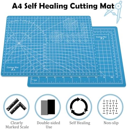 A4 Cutting Mat,Small Self Healing Sewing Mat 12in x 9in Rotary Cutting Mat Double Sided Thickened Craft Cutting Board for Hobby Fabric Precision Sewing Modeling Quilting Projects,Blue