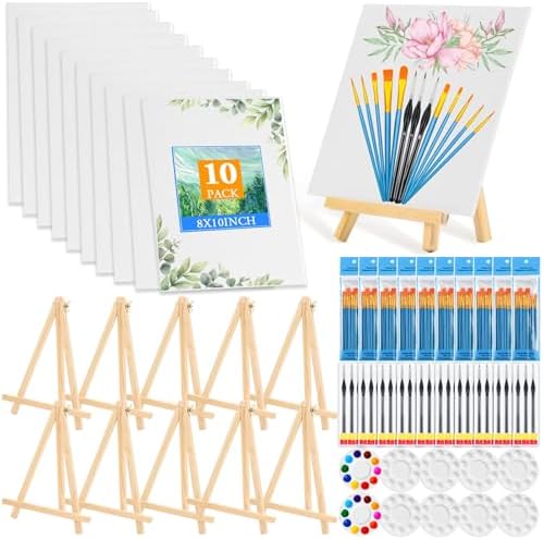 160 Pack Canvas with Easel Miniature Painting Kit with Wooden Easel and Blank Canvas Boards, Detail Paint Brushes Set for Adults Couples Paint Party Supplies, Paint and Sip Date Night Kits