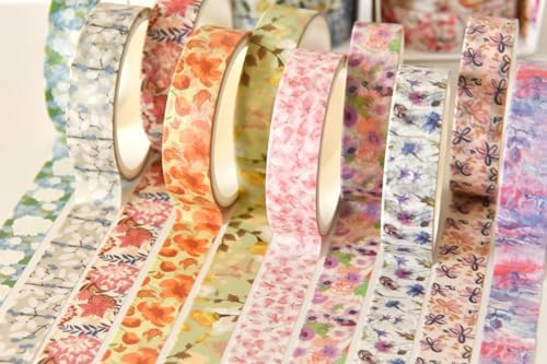 Flowers Washi Tape Set 30 Rolls Floral Patterns Decorative Skinny Slim Masking Tapes for Arts, DIY Crafts, Journals, Planners, Scrapbook, Wrapping (Blossoms Flourish)