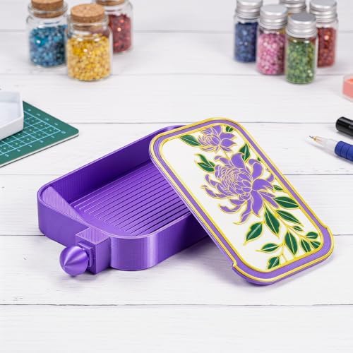 RaySoar 3D Printed Diamond Art Trays with Lids, High Edge Anti-Spill Rhinestone Tray with Exquisite Pattern for Diamond Art Accessories - Purple