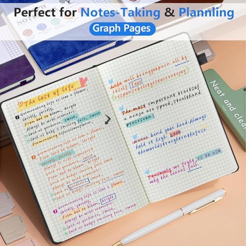 Graph Paper Notebook 5.9"×8.5", 160 Pages Grid Notebook, A5 Graphing Paper | Hardcover Leather Journal for Women & Men,100 Gsm, Grid Spacing 5mm x 5mm, Medium Size, Grid notebook for Work, School, Math