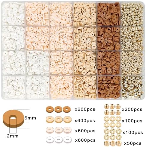 MIIIM Neutral Clay Bead Bracelet Kit, Heishi Beads, Flat Clay Beads and Gold Spacer Beads for Jewelry Making, Friendship Bracelet Beads Kit for Crafts, Concert, Raves, Gifts (Camel Coral)