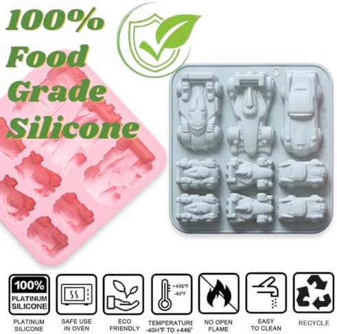 2 Pack Racing Car Chocolate Silicone Molds, 9-Cavity 3 Styles Racing Car Shape Tray for Cake, Pudding, Gummy, Jello, Resin, Ice Cube, Biscuits and Cake Decorating, DIY Crafts