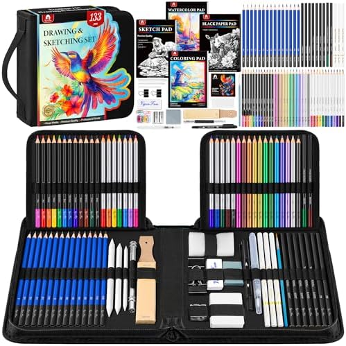133 PCS Art Supplies Sketching Kit, Pro Drawing Pencils Art Kit Adults Gift