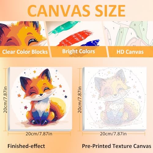 Fox Paint by Numbers Kit for Kids, 8x8 inch