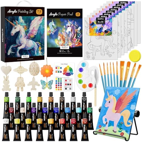 Nicpro 72PCS Kids Painting Set with Pattern Canvas for Beginner Students