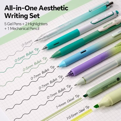 WRITECH Gel Pens Journaling Highlighters: Green Pastel All-in-One Set 8ct
