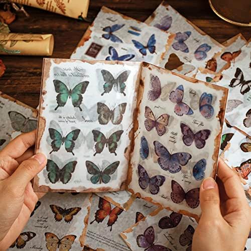Dizdkizd Butterfly Themed Washi Stickers for Journaling, Ephemera Sticker Book, Vintage Butterfly Sticker for Scrapbooking - 20 Sheets (180 Pieces)