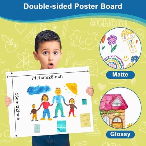 18 Pcs Poster Board 22" x 28" White Poster Paper Bulk, ROOKEA 250 GSM Vision Board for School Arts Craft Projects Presentations Drawing Scrapbooking Blank Graphic Display Office Supplies