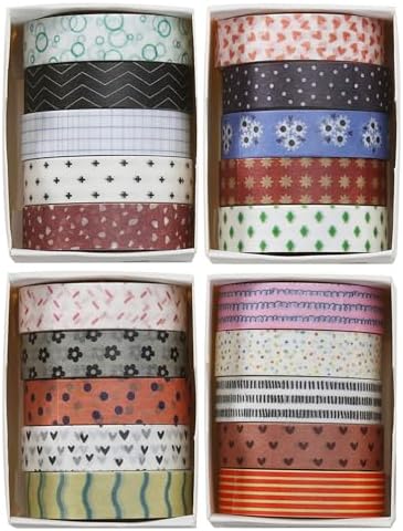 YUBBAEX 20 Rolls Basic Patterns Washi Tape Set Skinny Masking Creative Decorative Tapes, Designer's Selection (Collection 1-Vibrancy)